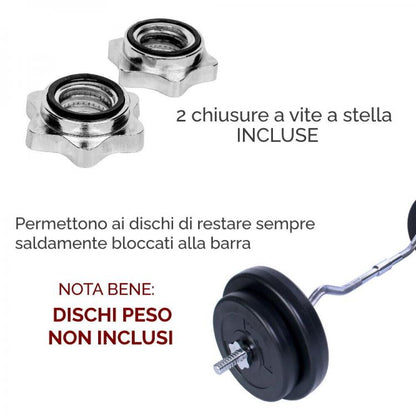 Hb Bilanciere Curl 150Cm Ø25Mm Acciaio Manubrio Barra Curva Bodybuilding 1,50M