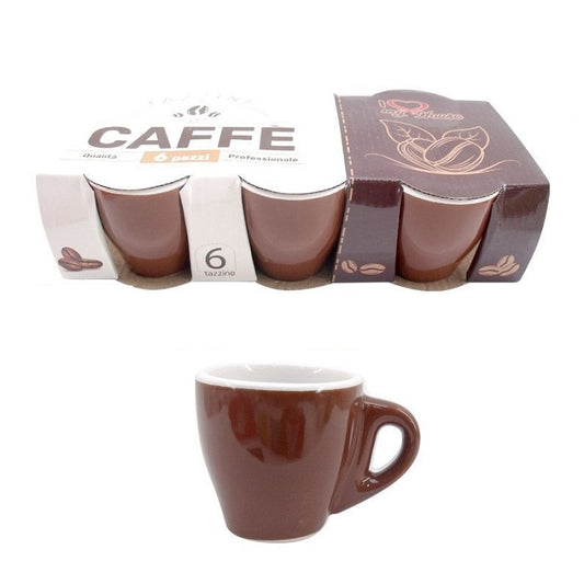 Set Servizio 6 Tazzine Tazze Da Caffè Bar Colazione Marrone Ceramica 6X7Cm