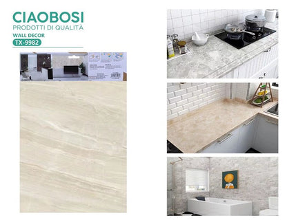 ADESIVO CARTA DA PARATO 3D EFFETTO MARMO AVORIO PANNELLO SPUGNA 30X60CM |TX-9982