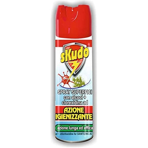 6 SKUDO SPRAY SUPERFICI CON ALCOOL CLOREXIDINA SGRASSATORE IGIENIZZANTE AMBIENTI