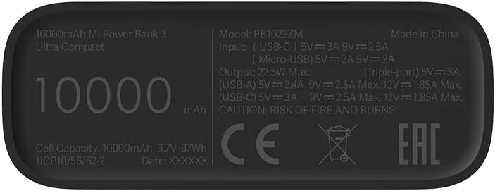 Xiaomi Mi Power Bank 3 Ultracompact Universale Ricarica Smartphone Cellulare Usb