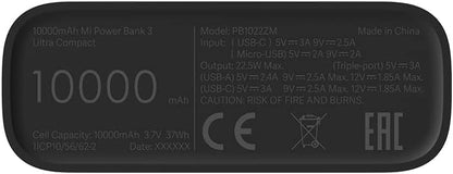 Xiaomi Mi Power Bank 3 Ultracompact Universale Ricarica Smartphone Cellulare Usb