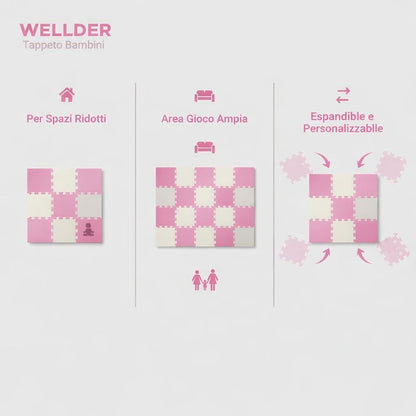 Tappeto Puzzle Antiscivolo Tappetino Multiuso per Fitness Palestra/Bambini 29,5x29,5 cm Morbido e Atossico in Gomma EVA Schiuma 30x30 Tappetone Gioco per Gattonare (9 Pezzi-Rosa/Grigio)