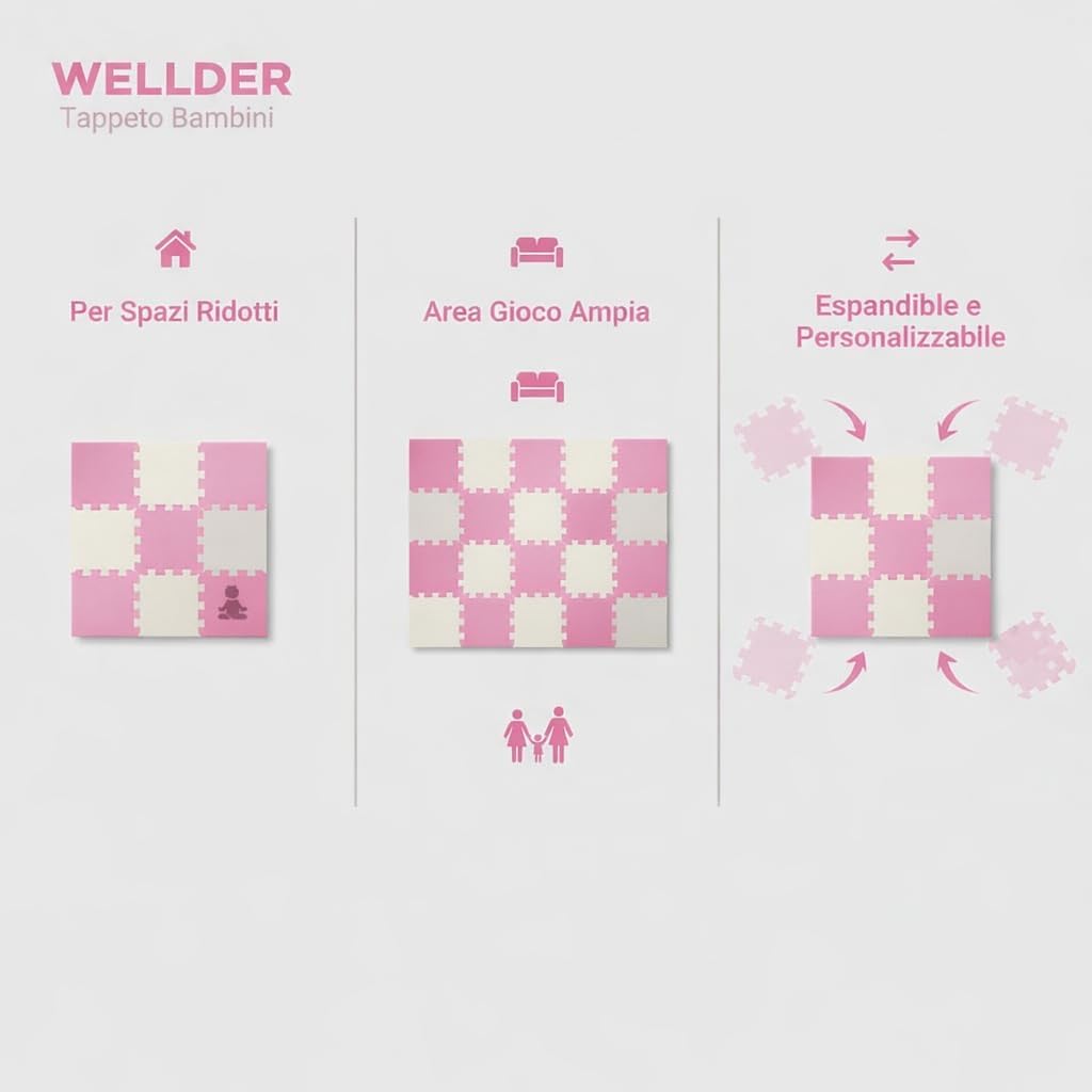 Tappeto Puzzle Antiscivolo Tappetino Multiuso per Fitness Palestra/Bambini 29,5x29,5 cm Morbido e Atossico in Gomma EVA Schiuma 30x30 Tappetone Gioco per Gattonare (18 Pezzi-Rosa/Grigio)