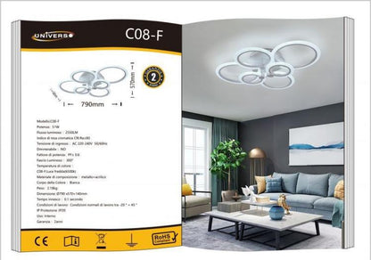 Lampadario Da Soffitto Led 6 Luci Cerchi Plafoniera Moderno Luce Bianca Fredda