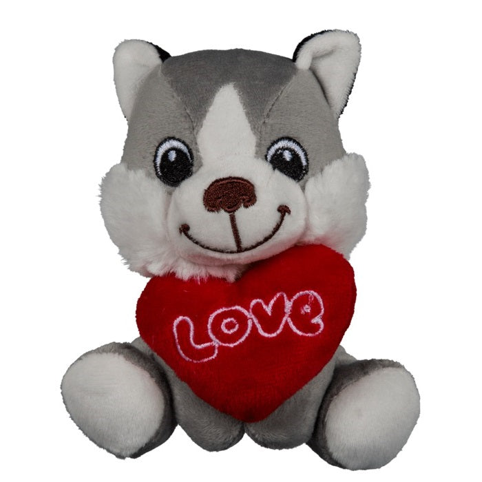 Peluche Cani Seduti Cuore San Valentino Love (Husky) Plush Dogs With Heart 14Cm
