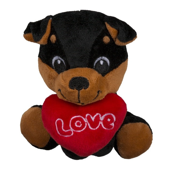 Peluche Cani Seduti Cuore San Valentino Love (Rottweiler) Plush Dogs Heart 14Cm
