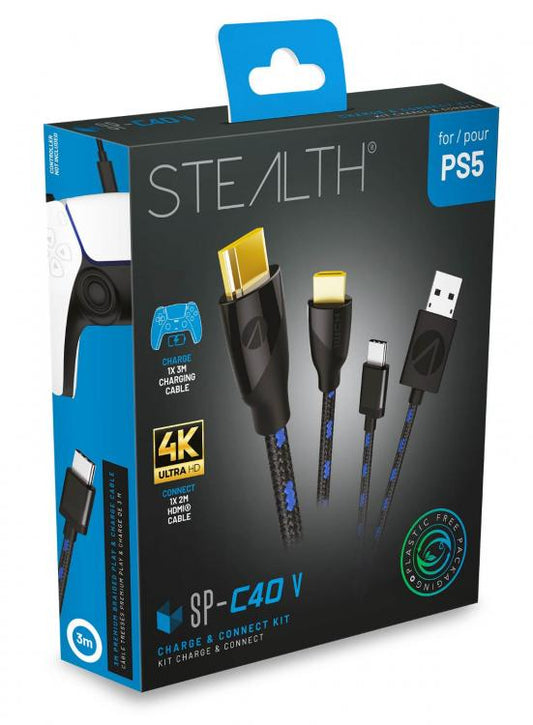 Kit Charge E Connect Stealth Ps5 Cavo Di Ricarica Controller + Cavo Hdmi 4K 2M