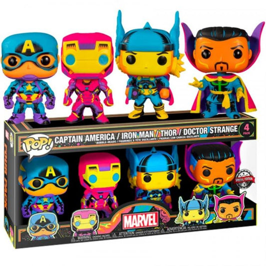 Funko Pop Marvel Blacklight 4 Pack Captain America Iron Man Thor Doctor Strange