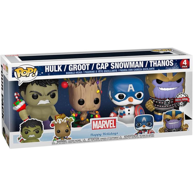 Funko Pop! Marvel: Holidays (4 Pack) Hulk, Groot, Captain America Snowman Thanos