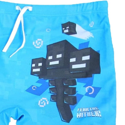 Fashion UK Minecraft - Costume da Bagno Boxer Bambino (Mostro) Azzurro / Swim Shorts - Costume (Tg. 10 Anni - 140 cm)
