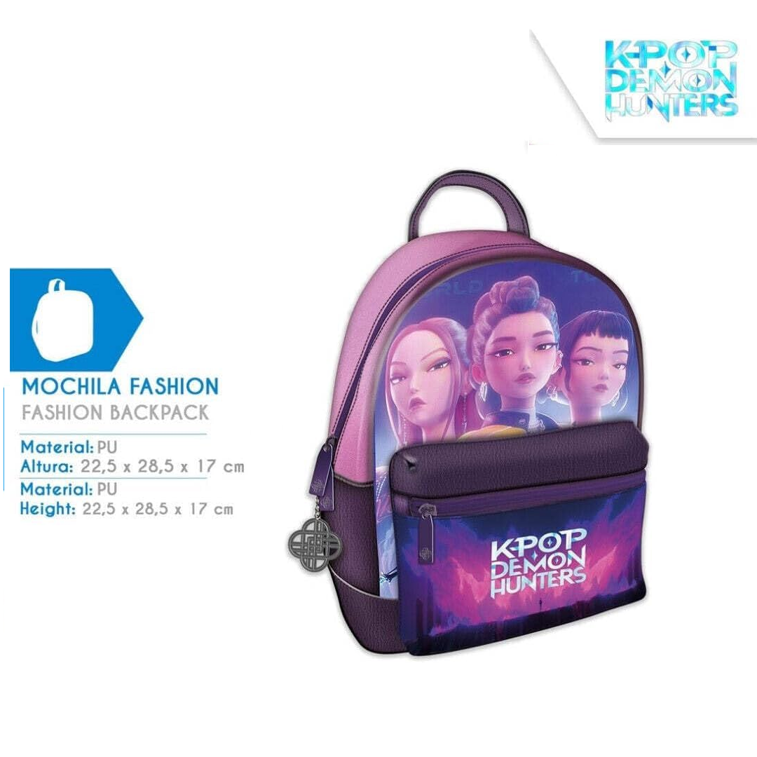K-POP Demon Hunters (Huntrix) Zaino ufficiale Mini Backpack per scuola, università Zainetto da viaggio, con cinghie regolabili