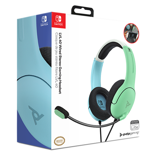 CUFFIE PDP NINTENDO SWITCH UFFICIALI CONTROLLER LVL40 WIRED HEADSET BLUE/GREEN