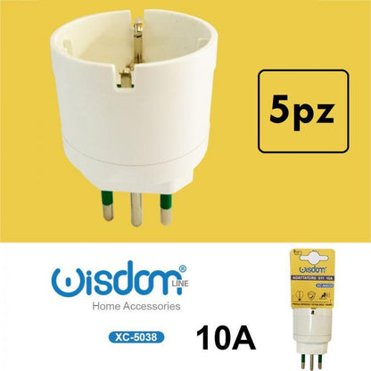 5pz ADATTATORE SPINA PICCOLA 10A S11 CON PRESA SHUKO BIANCO ITALIA 1500W |XC5038