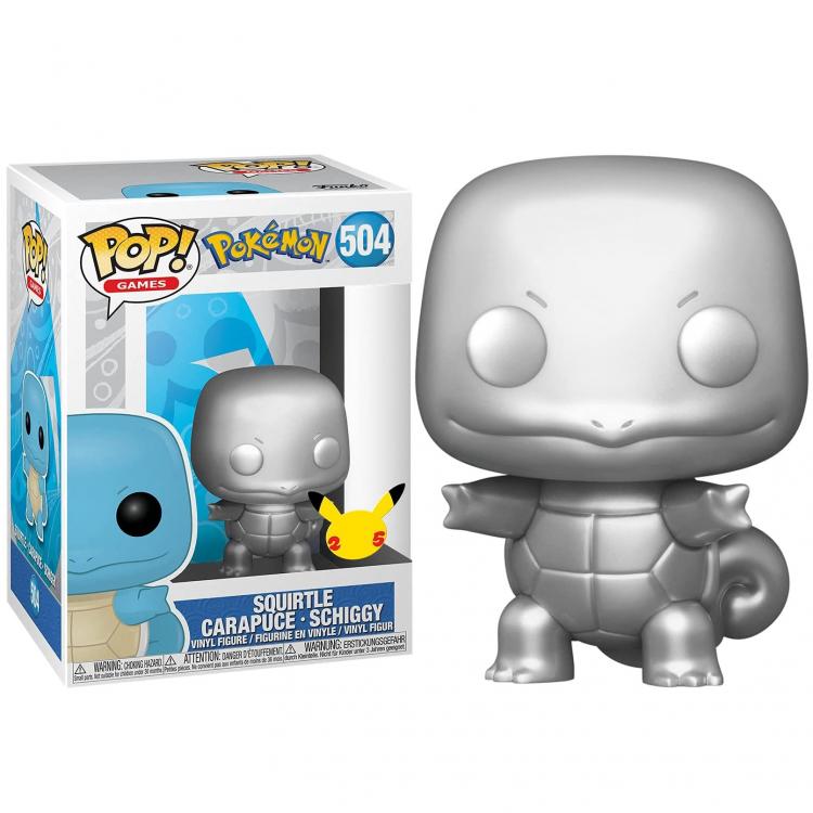 Funko Pop ! Games Pokemon (504) Squirtle Silver Metallic Vinyl Figure Statuetta