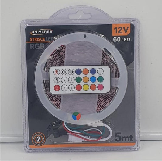 Striscia 60 Led Effetto Cascata 5050 Rgb 5M 12V 48W Multicolore Ip20 Telecomando