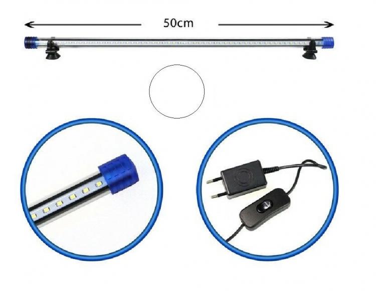 Barra Led Lampada Neon Per Acquario Impermeabile Immersione Luce BIANCA 50CM