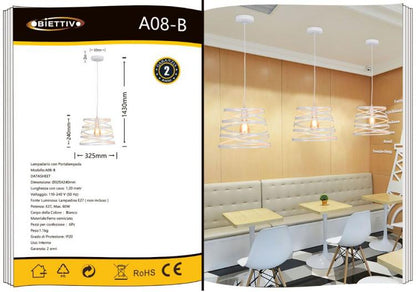Lampadario Moderno Sospensione Fasce Intrecciate Ferro Attacco E27 120Cm |Bianco