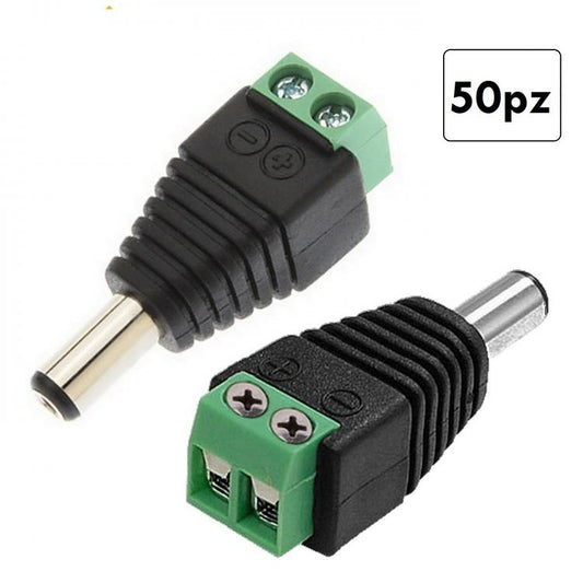 50pz CONNETTORE CONNETTORI SPINOTTO ALIMENTAZIONE MASCHIO A VITE TELECAMERE/LED