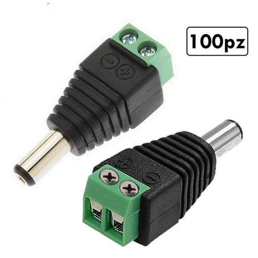 100pz CONNETTORE CONNETTORI SPINOTTO ALIMENTAZIONE MASCHIO A VITE TELECAMERE/LED