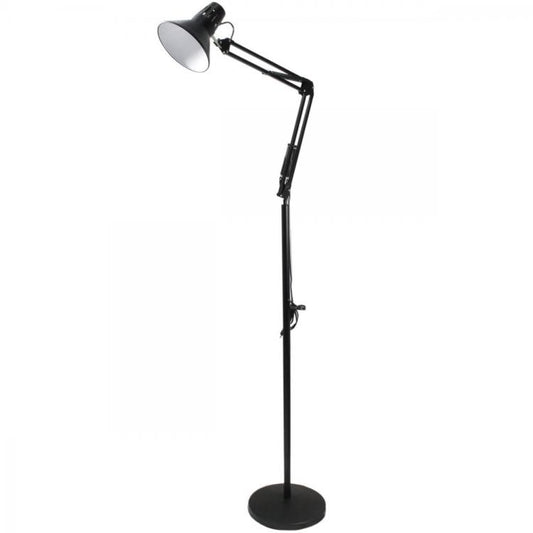 Lampada A Piantana Da Terra Braccio Orientabile Luce Lettura Metallo Nero |D15N