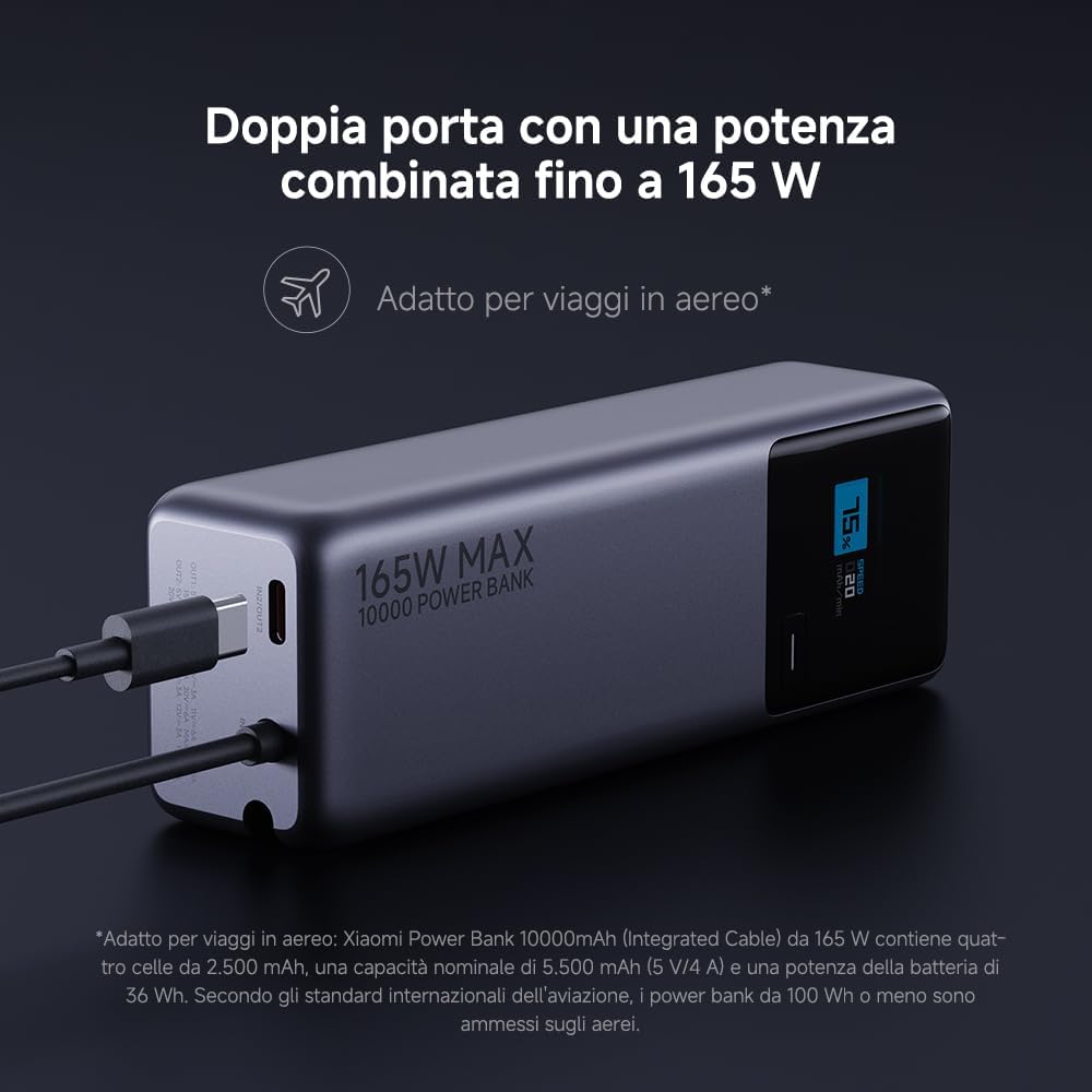 Xiaomi Xiaomi Power Bank 10000 MAh 165W Ricarica Rapida 3 porte USB-C 120W Portatile
