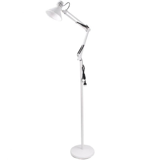 Lampada A Piantana Da Terra Braccio Orientabile Luce Lettura Metallo Bianco|D15B