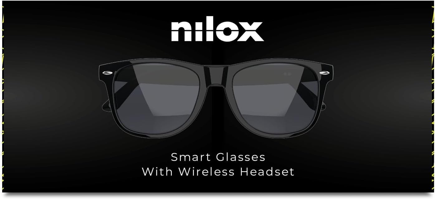Nilox Occhiali Smart Audio Open-Ear con Altoparlanti Integrati, Controllo Vocale Siri e Google, Autonomia 5 Ore, Filtro Luce Blu, Design Leggero e Impermeabile IPX4