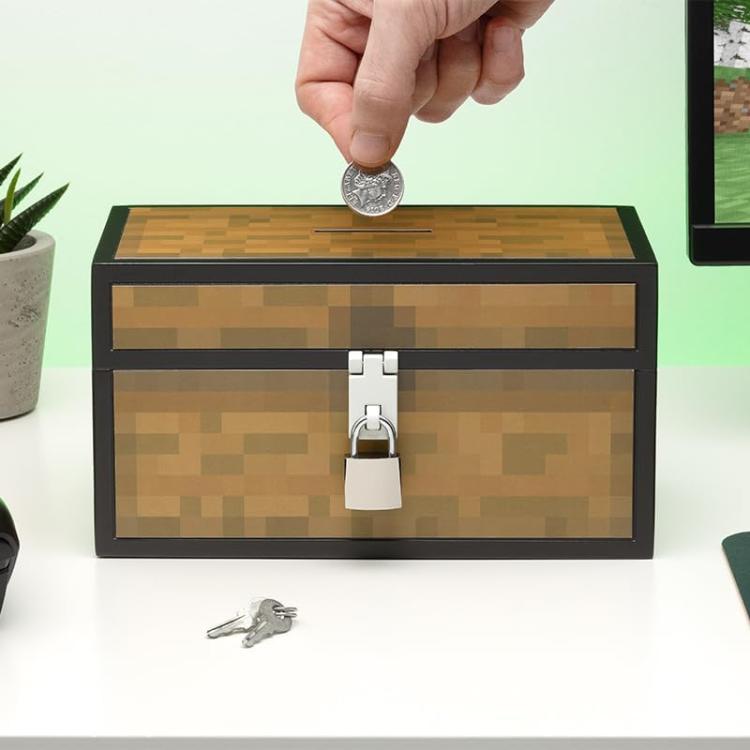 Paladone - Minecraft Chest Money Box Salvadanaio Forziere + Lucchetto (2 Chiavi)