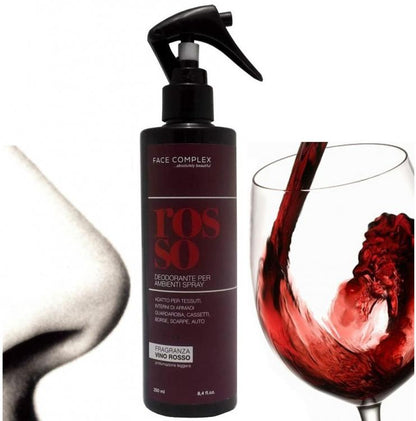 3pz FACE COMPLEX DEODORANTE SPRAY AMBIENTE AUTO SCARPE PROFUMO VINO ROSSO 250ml