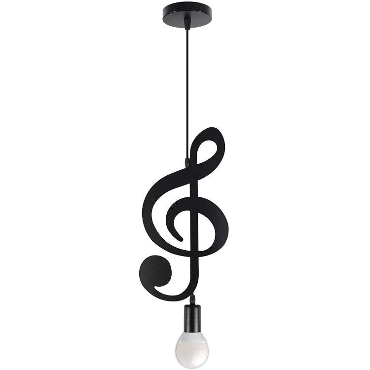 Lampadario A Sospensione Portalampada Nero Led A Nota Musicale Moderno E27 B01N1