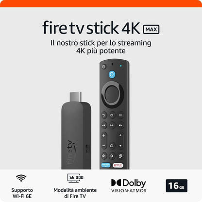 Amazon Fire Tv Stick 4k (Max) Telecomando Vocale Alexa Box Con Modalità Ambiente
