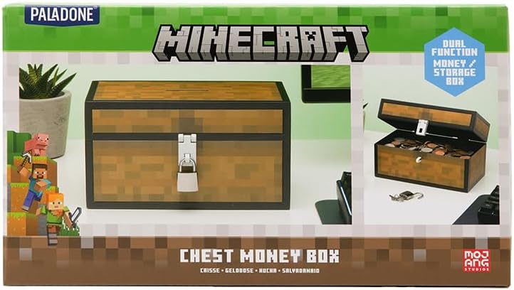 Paladone - Minecraft Chest Money Box Salvadanaio Forziere + Lucchetto (2 Chiavi)