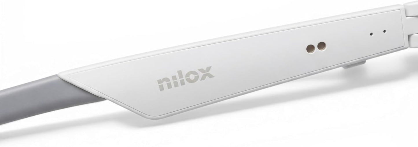 Nilox Occhiali Smart Sportivi SOPRAPIS con Audio Open-Ear, Altoparlanti Integrati, Controllo Vocale Siri e Google, Lenti con Filtro Luce Blu, Design Ergonomico e Resistente IPX5