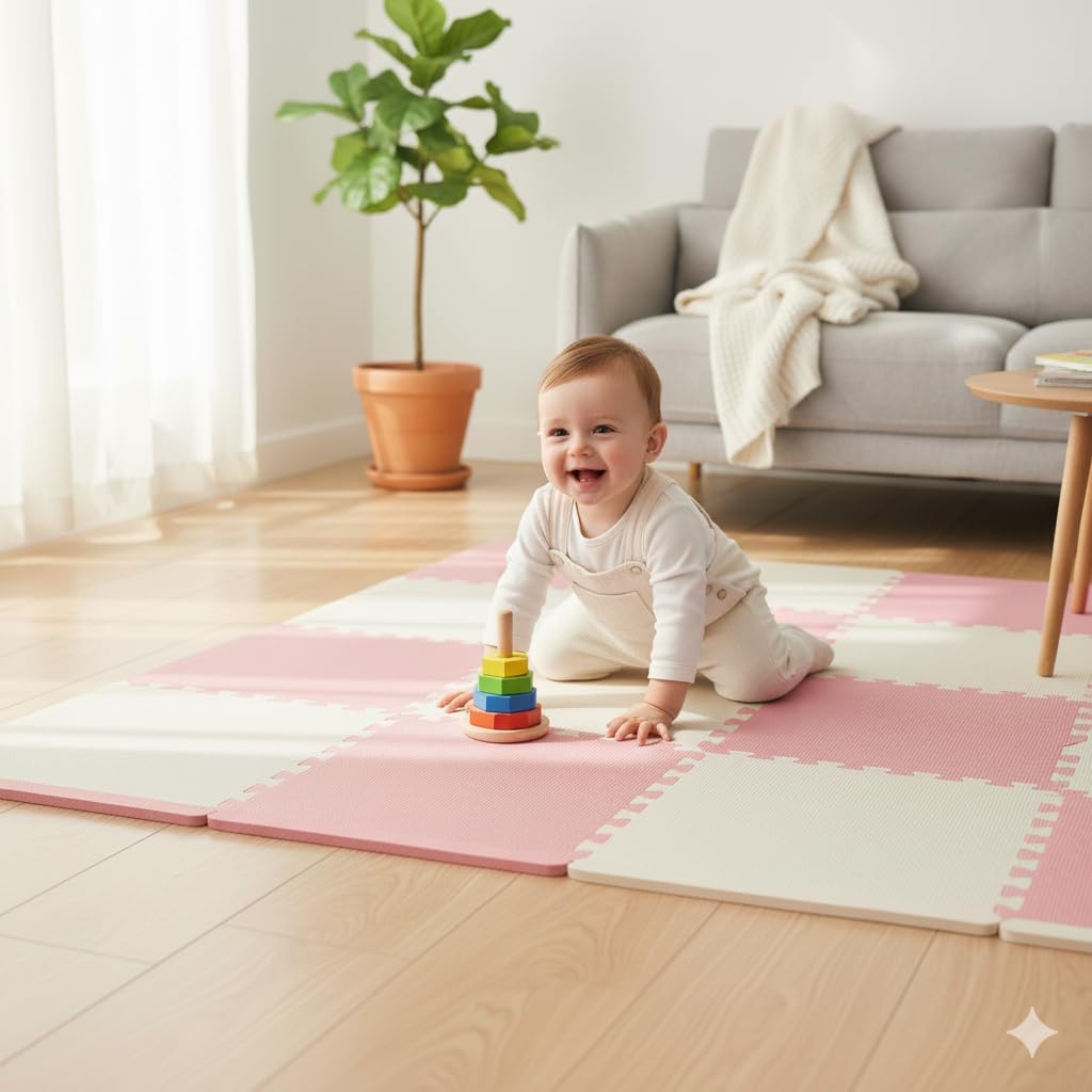 Tappeto Puzzle Antiscivolo Tappetino Multiuso per Fitness Palestra/Bambini 29,5x29,5 cm Morbido e Atossico in Gomma EVA Schiuma 30x30 Tappetone Gioco per Gattonare (9 Pezzi-Rosa/Grigio)