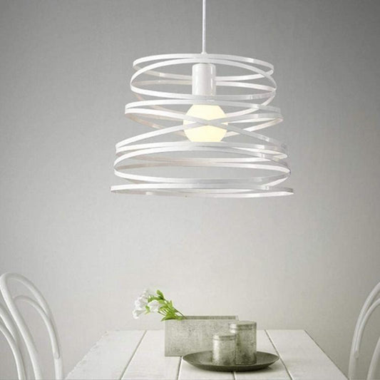 Lampadario Moderno Sospensione Fasce Intrecciate Ferro Attacco E27 120Cm |Bianco