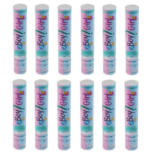 12PZ TUBO SPARA CORIANDOLI BABY SHOWER SESSO GENDER REVEAL PARTY MAN (MASCHIO)
