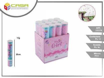 12PZ TUBO SPARA CORIANDOLI BABY SHOWER SESSO GENDER REVEAL PARTY GIRL (FEMMINA)
