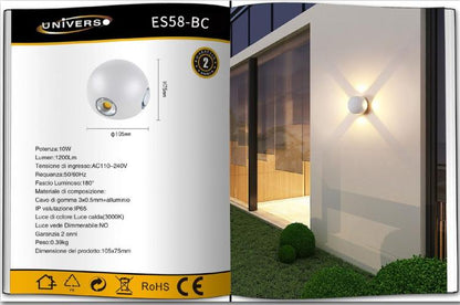 Universo Applique Led Sfera 4 Fasci A Parete Esterno Lampada (Bianco Luce Calda)