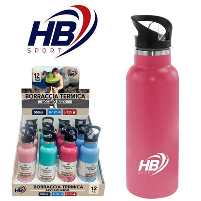 BORRACCIA TERMICA ACCIAIO INOX 750ml BOTTIGLIA CON CANNUCCIA BEVANDE THERMOS 12h
