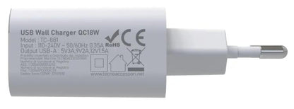 Tecno Alimentatore Carica Rapida Type Usb 18W 3A Bianco Tc-881 Caricabatterie