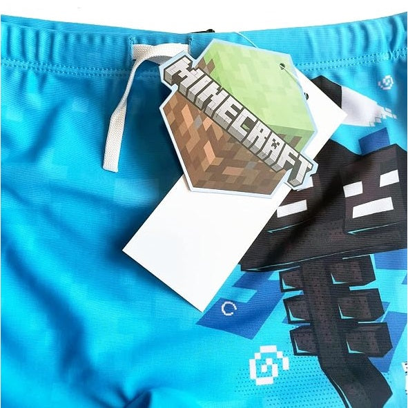 Fashion UK Minecraft - Costume da Bagno Boxer Bambino (Mostro) Azzurro / Swim Shorts - Costume (Tg. 10 Anni - 140 cm)