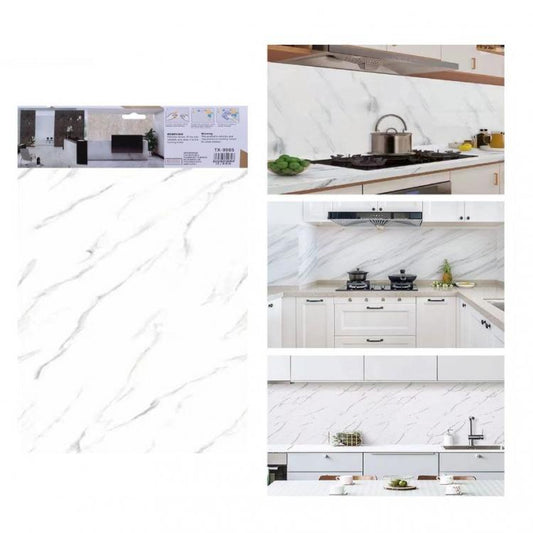 ADESIVO CARTA DA PARATO 3D EFFETTO MARMO BIANCO PANNELLO SPUGNA 30X60CM |TX-9985