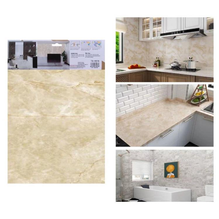 ADESIVO CARTA DA PARATO 3D EFFETTO MARMO DORATO PANNELLO SPUGNA 30X60CM |TX-9578