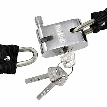 CATENA + LUCCHETTO ANTIFURTO METALLO PER SCOOTER MOTO DA BICI RIVESTITO 3 CHIAVI