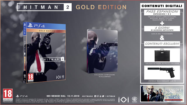 Hitman 2 Gold Edition Ps4 Gioco Play Station 4 Italiano Steelbook + Season Pass