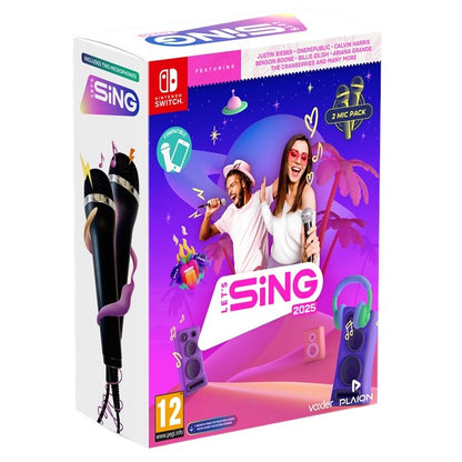 Let's Sing 2025 + 2 Microfoni Bundle Nintendo Switch Gioco Nuovo Karaoke NSW2