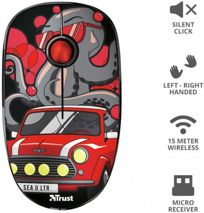 Trust Mouse Ottico Sketch Silent Click Silenzioso Wireless Usb Senza Filo Rosso