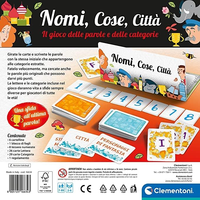 Nomi Cose Citta' Gioco Societa Da Tavolo Clementoni Italiano Bambini 7+ Nuovo
