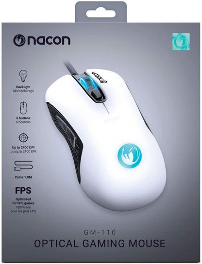 Nacon Gaming Mouse Ottico Wired Gm-110 Bianco 6 Pulsanti Windows Pc Console